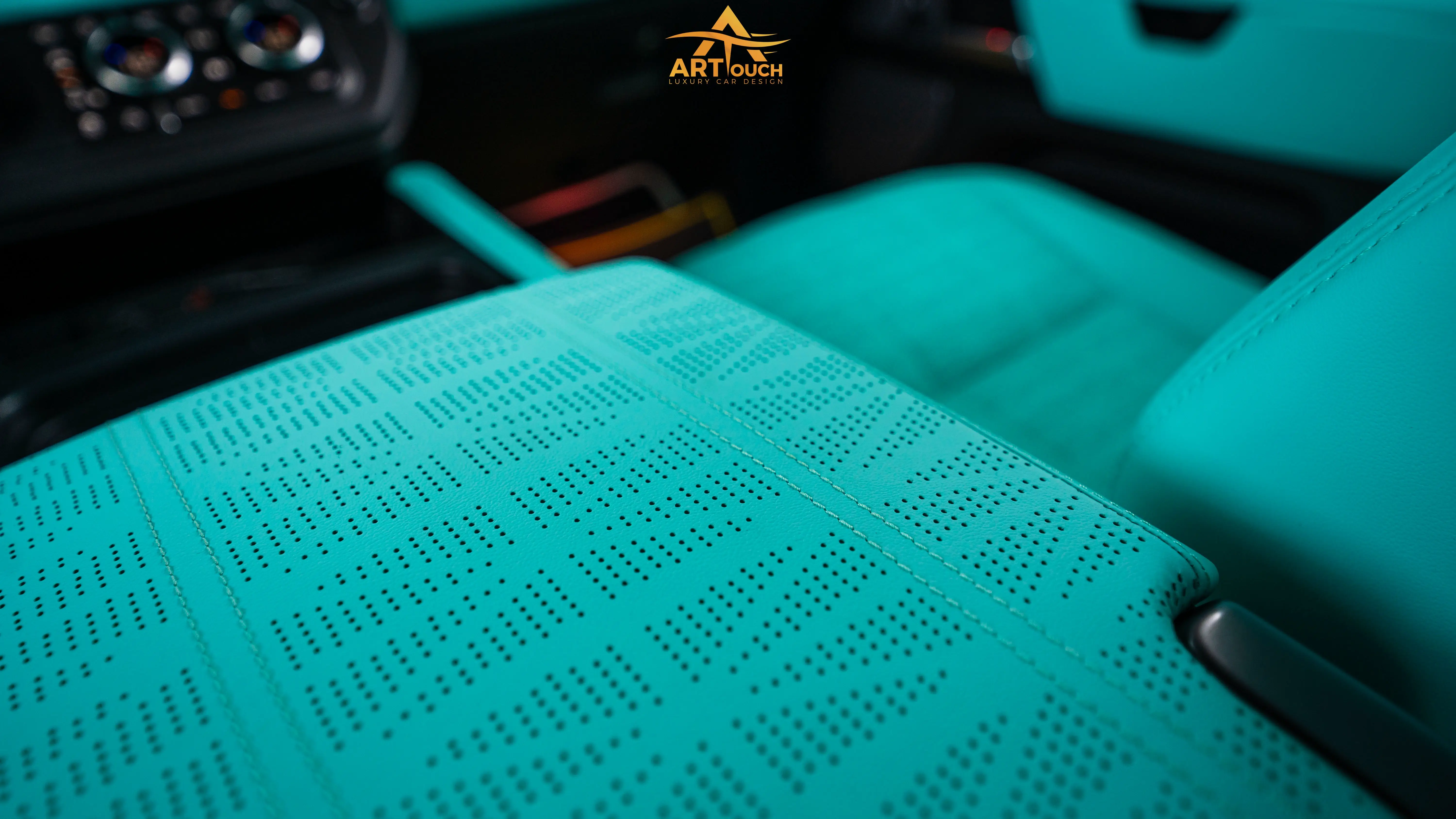 Land Rover Defender Tiffany Blue Leather Interior Upholstery Dubai ART Touch