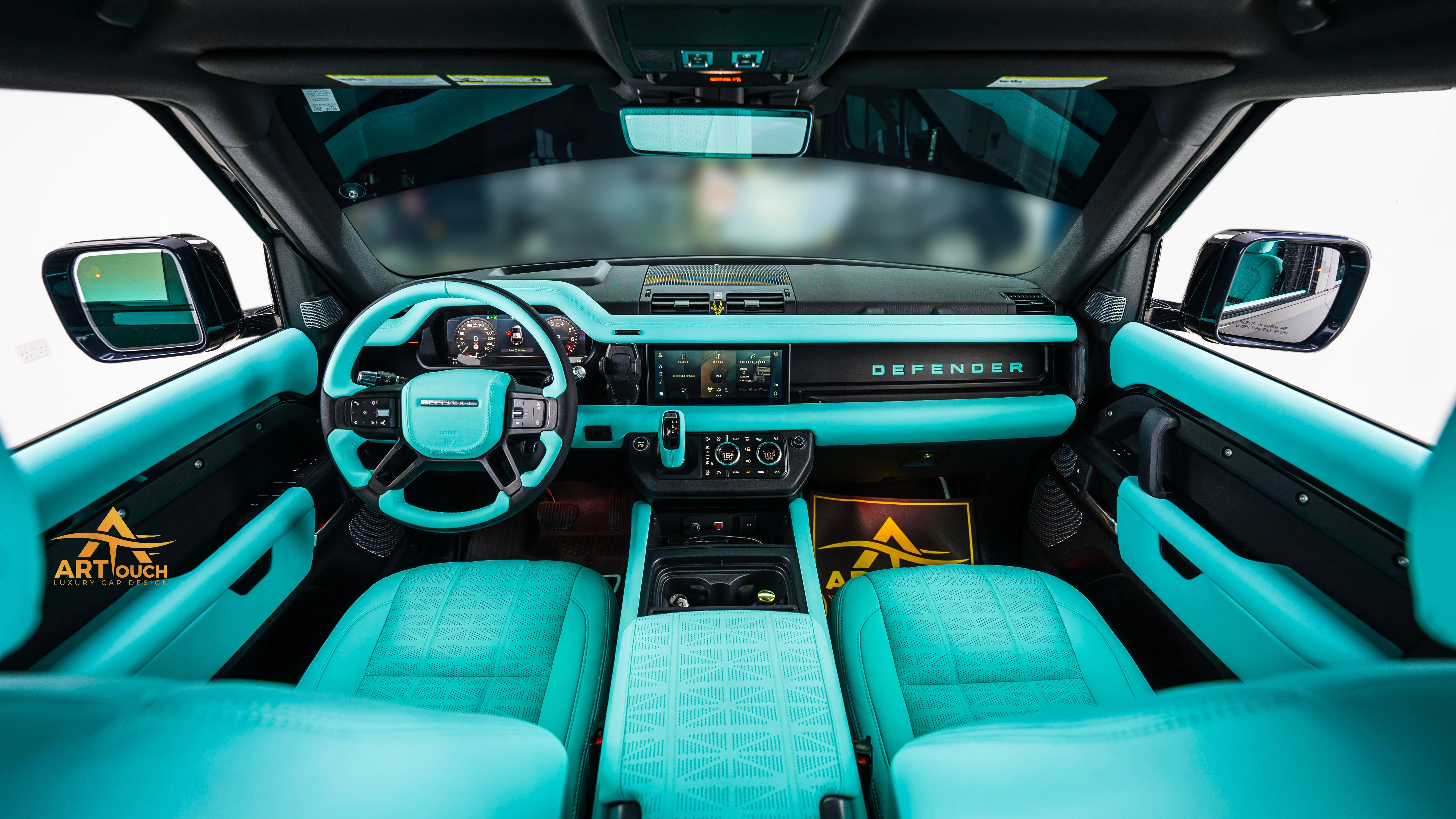 Land Rover Defender Tiffany Blue Leather Interior Upholstery Dubai ART Touch