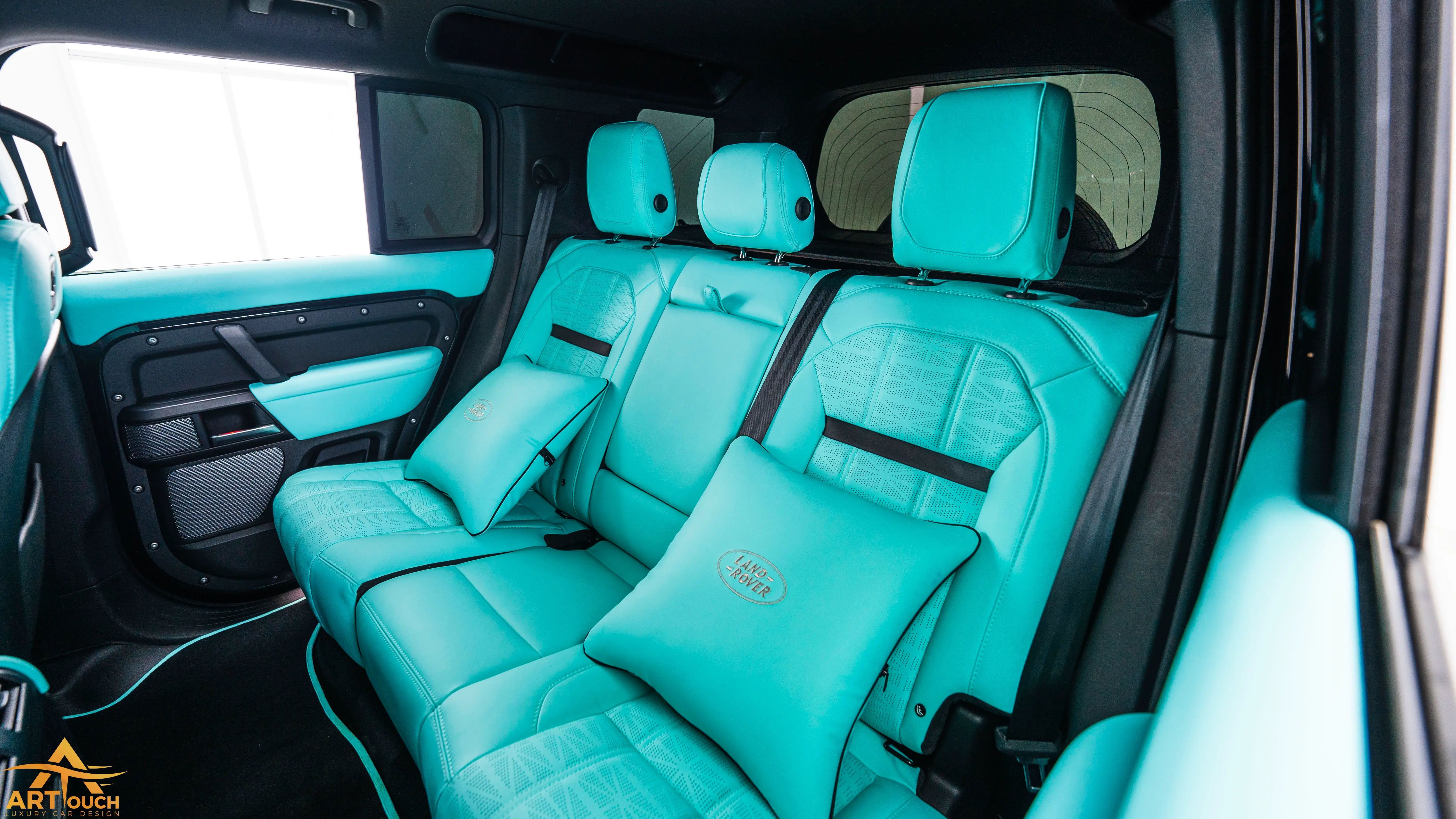 Land Rover Defender Tiffany Blue Leather Interior Upholstery Dubai ART Touch