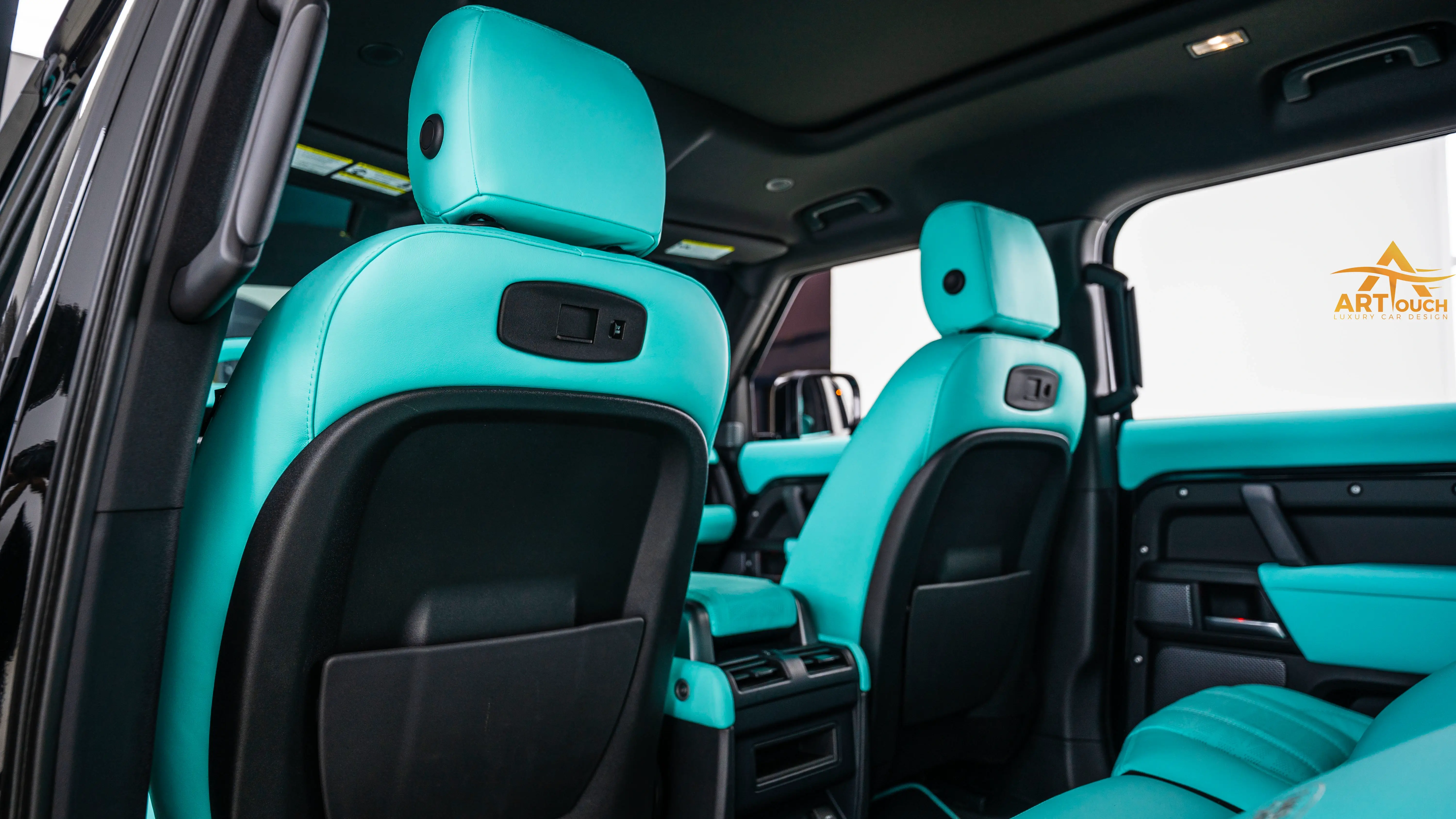 Land Rover Defender Tiffany Blue Leather Interior Upholstery Dubai ART Touch