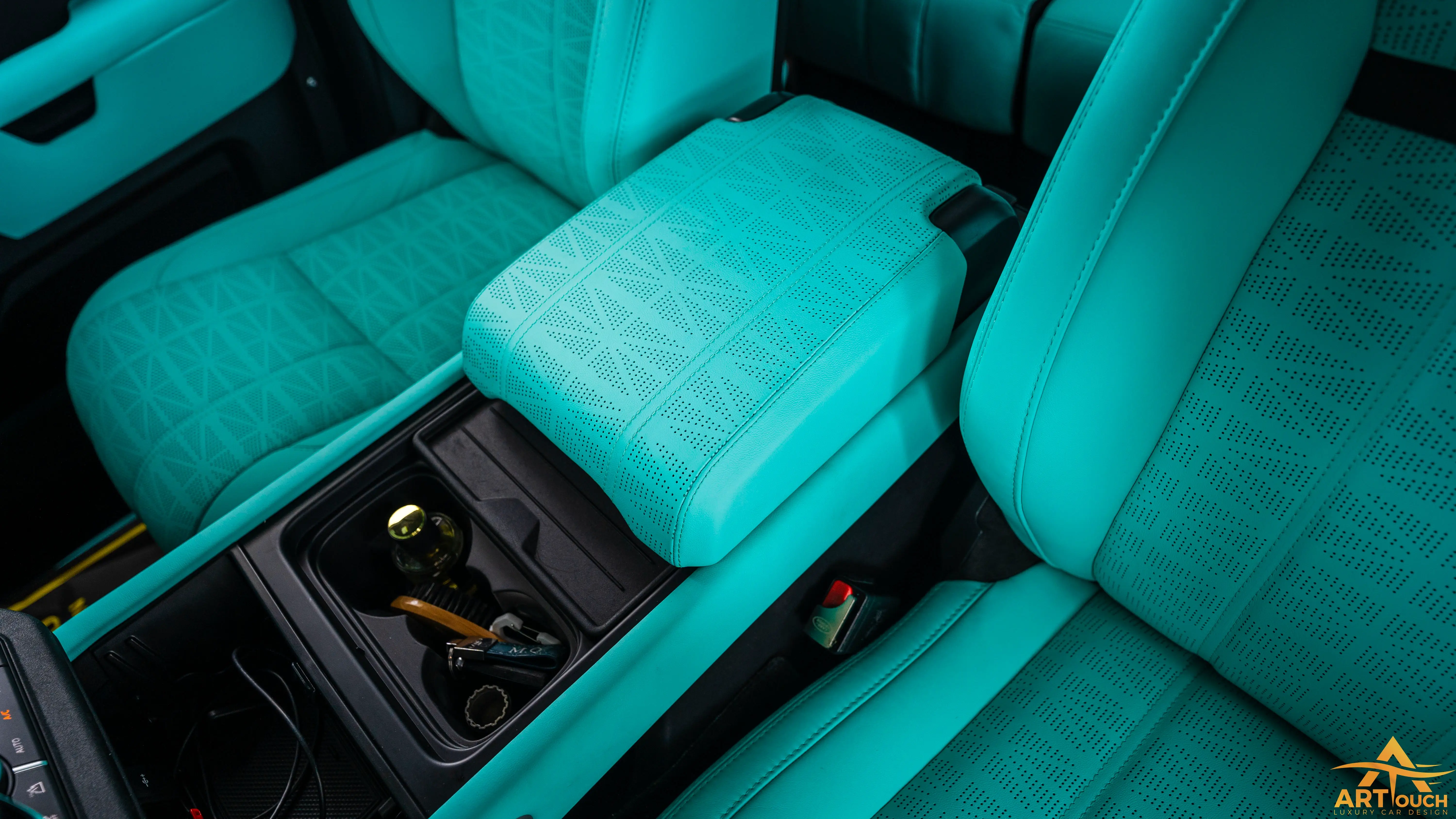 Land Rover Defender Tiffany Blue Leather Interior Upholstery Dubai ART Touch